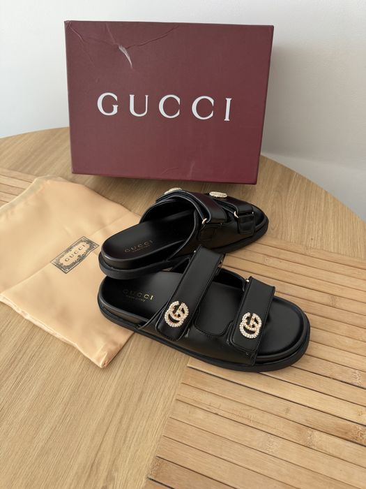 Klapki Gucci Crystal Double G Sandały GG Interlocking G