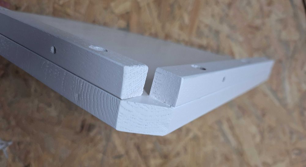 Półka narożna, półka wisząca, biała, lite drewno dębowe promień 35cm