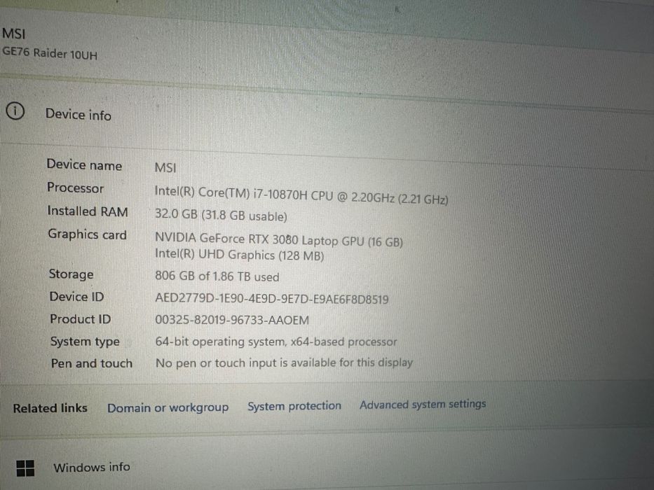 MSI GE76 Raider 32gb ram 3080 rtx 2tb ssd