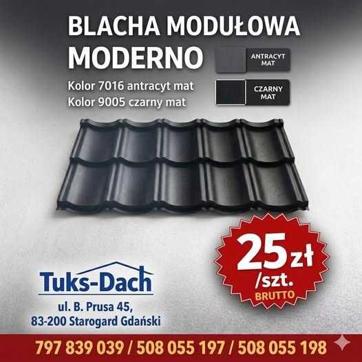 Blachodachówka modułowa MODERNO – 25 zł/szt. – antracyt / czarny mat