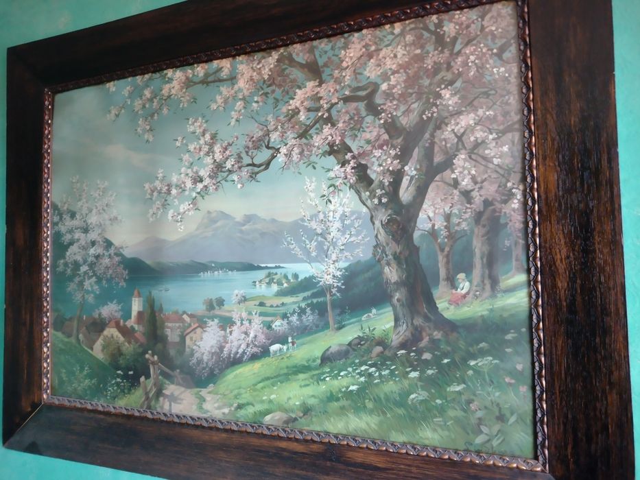 Akwarela na sitodruku 88cm na 118cm 19 wiek