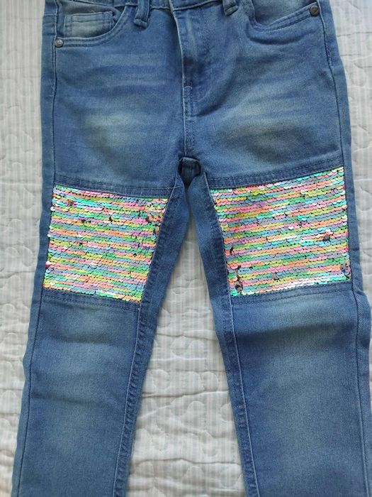 Spodnie jeans cekiny nowe 116