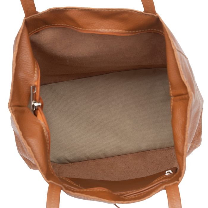 VERA PELLE torebka damska skórzana shopper z rzemykami V501 camel