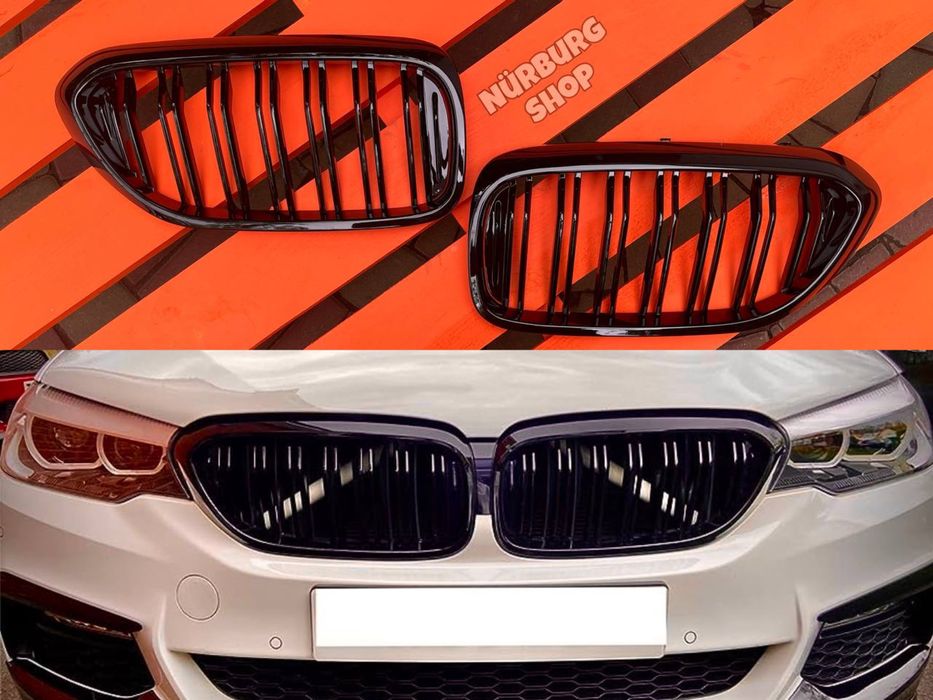М решетка радиатора BMW G30 G31 ноздри c двойными ребрами черная