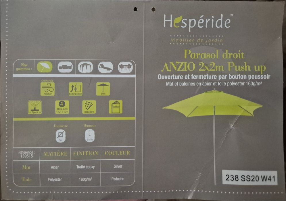 Guarda sol de jardim 2x2m retangular verde NOVO