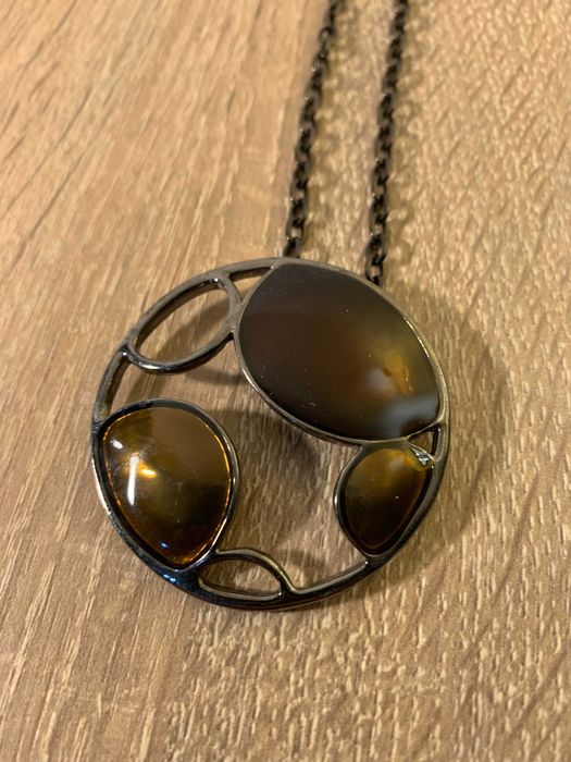 naszyjnik bizuteria artystyczna metal szkło kamień, Vintage