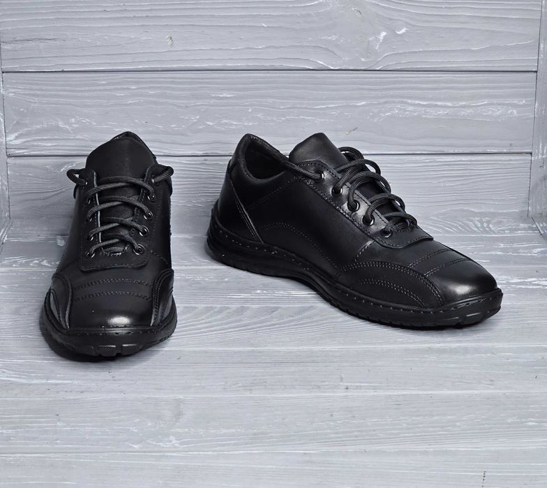 39-45! Кожаные мужские черные прошитые широкие кроссовки туфли Traffic