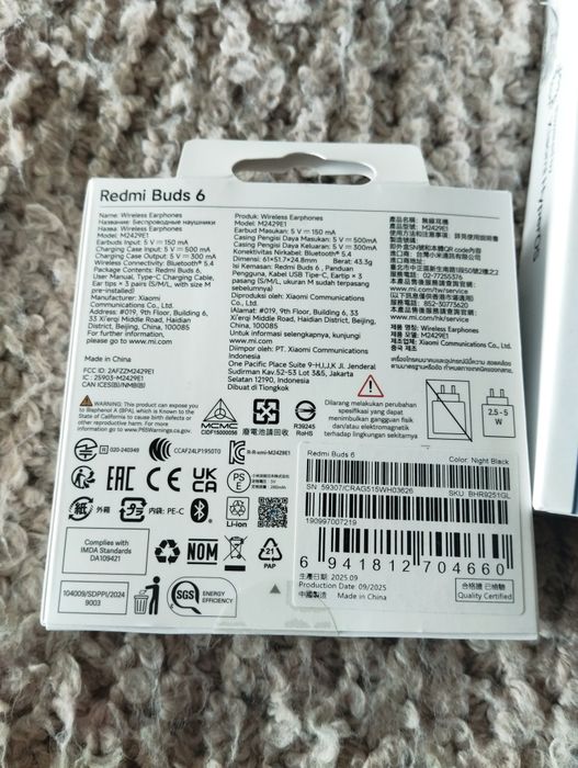 Auriculares Bluetooth Sem Fios Xiaomi Redmi Buds 6 Novo