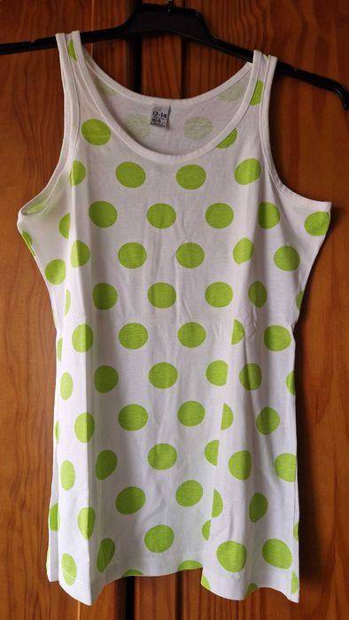 T-Shirt, Zara Kids, cor branca às bolas verdes, tamanho 13-14 anos