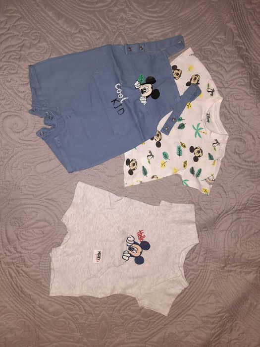 Komplet ogrodniczki T-shirt rampers 62 mickey mouse