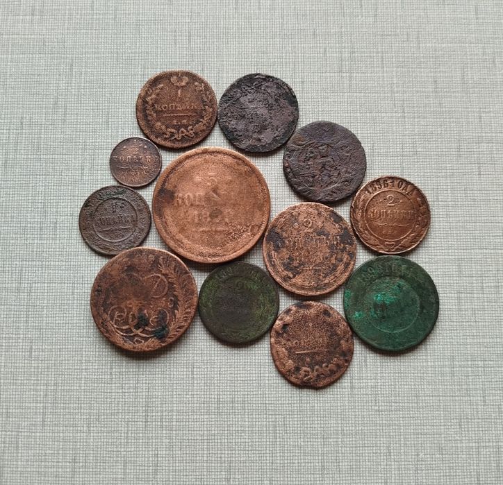 Медные монеты царизм 12 шт, цена за всё.