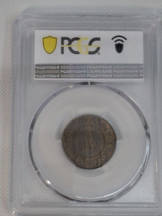 Portugal 1863 – Conjunto Excecional 5, 10 e 20 Reis PCGS SP63/SP64 RB – D. Luís I