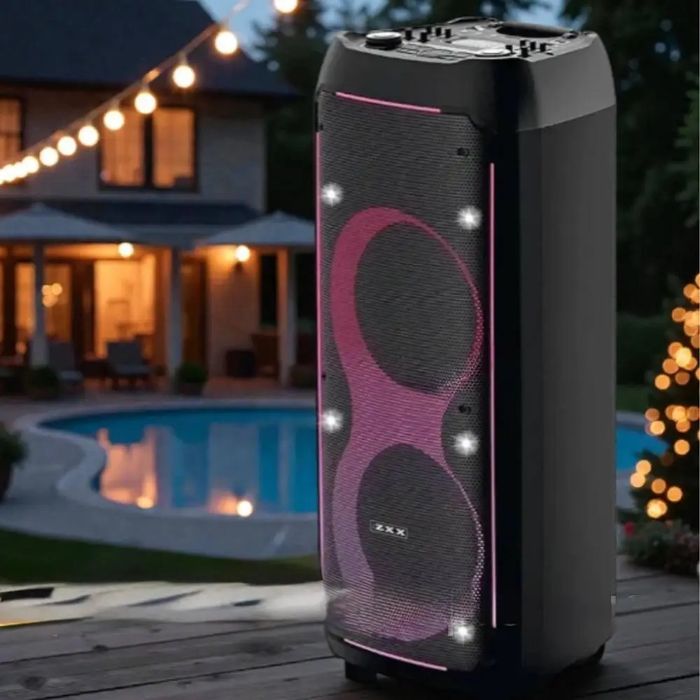 Портативна акустична колонка ZXX-6510 2х10" Акумуляторна колонка з пультом і 2 мікрофонами Bluetooth колонка зі світлодіодним підсвічуванням