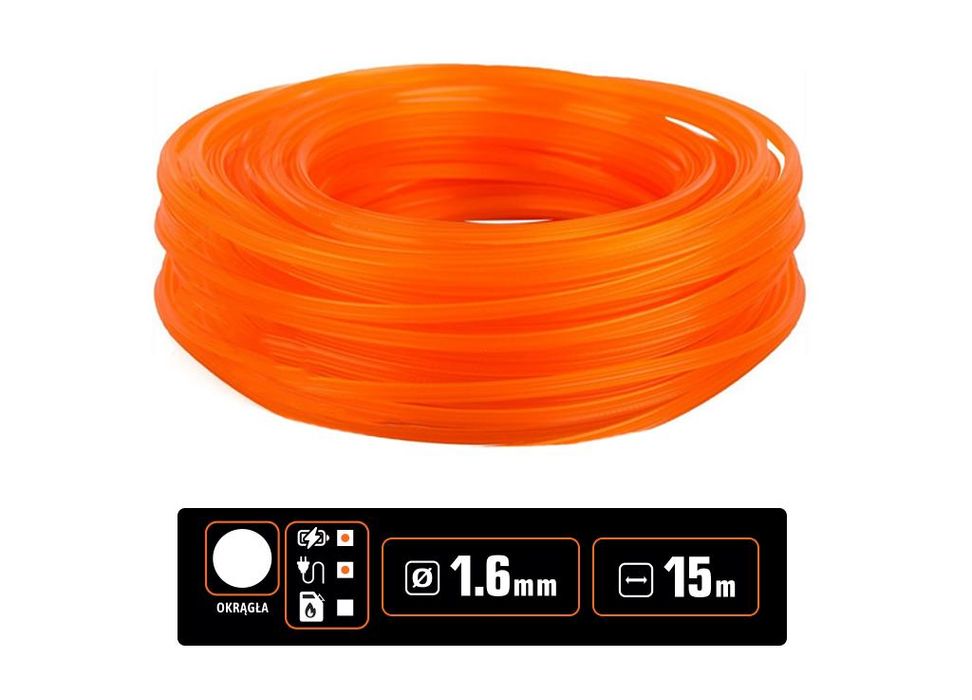 Żyłka tnąca do podkaszarek / Okrągła / 1.6 mm / 15 m / TEGER