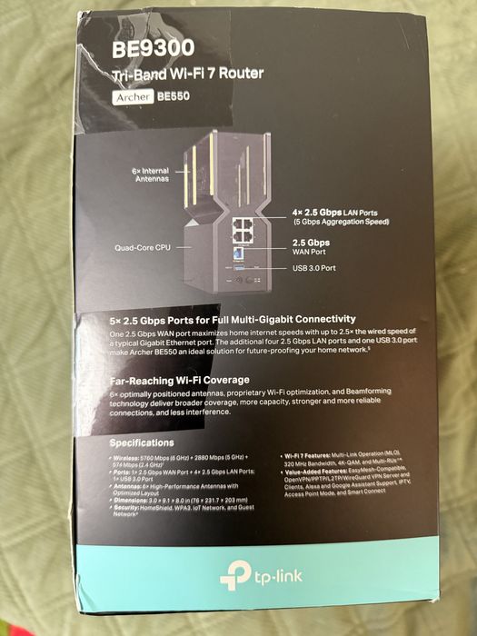 TP-Link Archer BE550 Wi-Fi 7 тридіапазонний роутер з 6 ГГц