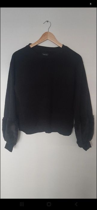 Czarna ciepła bluza oversize puchate puszysterękawy bufki