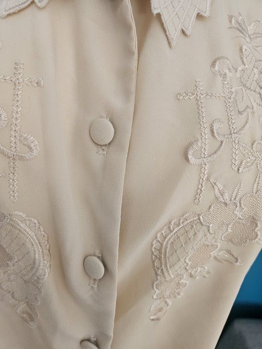 Koszula beżowa hafty na guziki kołnierzyk tanio elegancka xl xxl