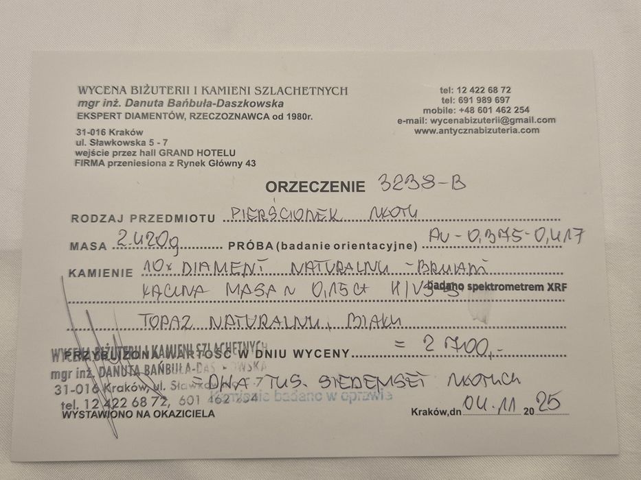 Retro Złoty pierścionek 9k diamenty 0,15 ct brylanty topaz duży R17