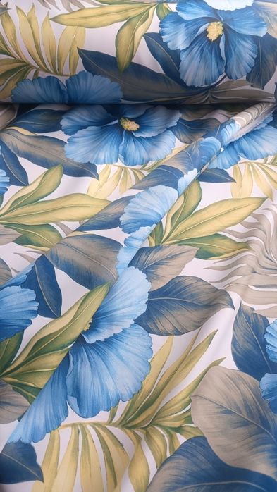 Zasłony z metra KWIATY turkus/zieleń/szary ,szer 280 cm WYPRZEDAZ