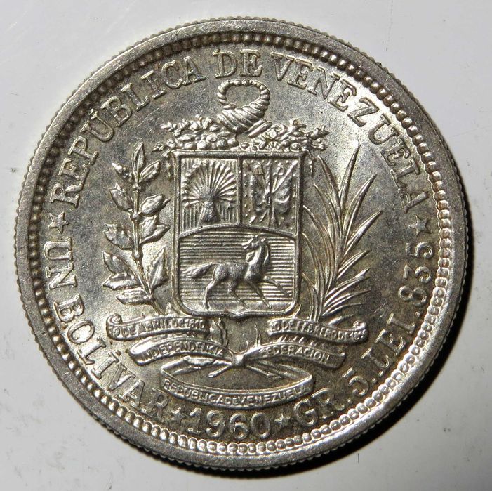 Moeda da Venezuela - 1 Bolivar 1960 . PRATA BELA