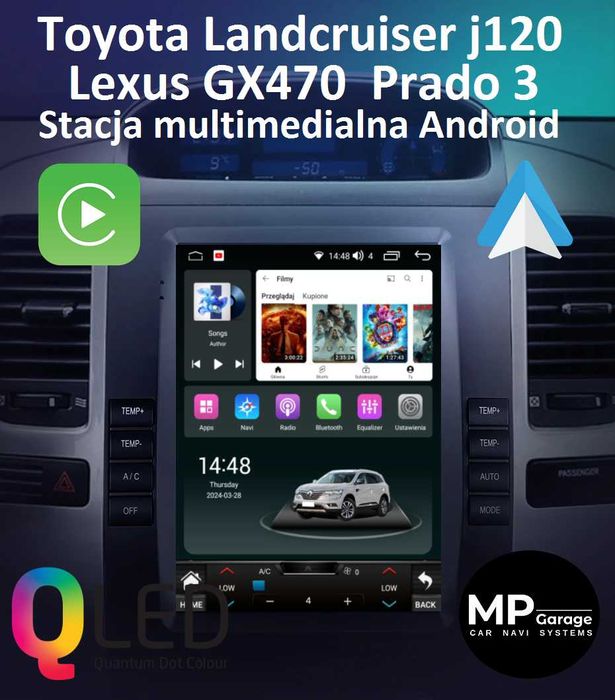 Nawigacja Toyota Landcruiser J120/Lexus GX470 Tesla Carplay/AA 4G Qled