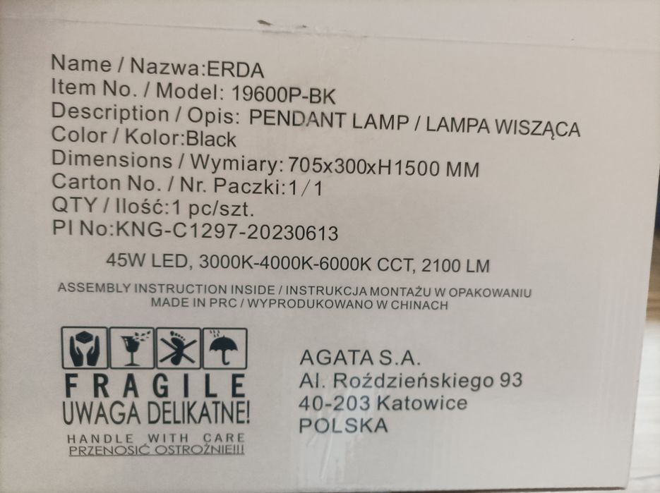 Lampa wisząca LED AGATA