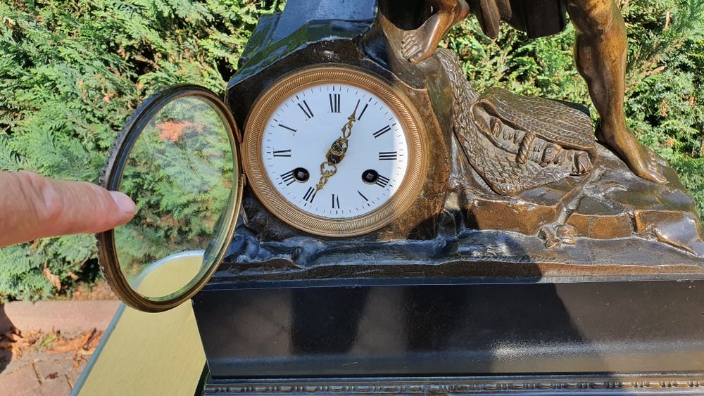 Zegar kominkowy brąz antyk XIXwiek sygnowany ogromny 72cm