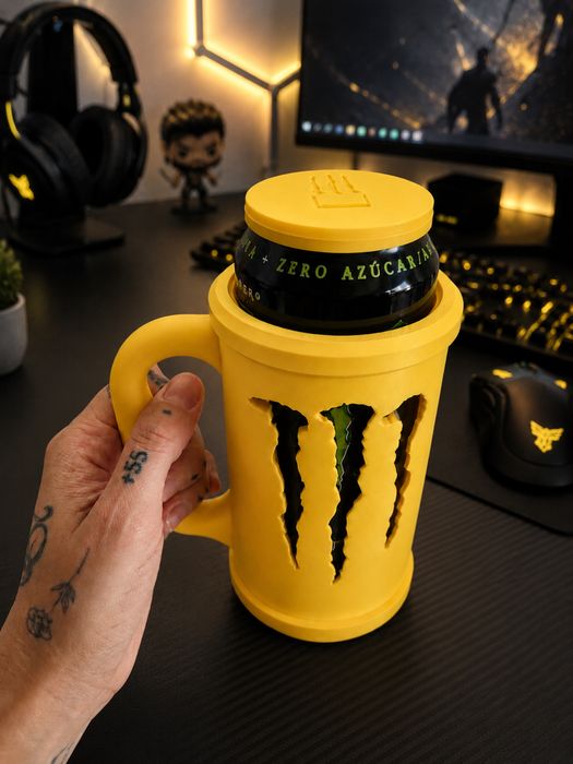 Caneca porta-lata amarelo com tampa
