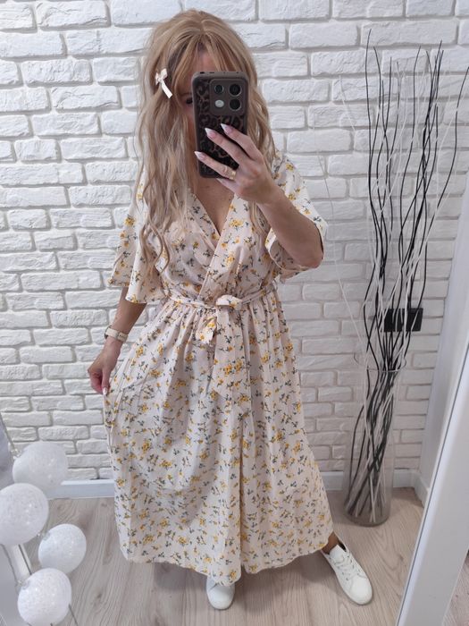 Sukienka midi w kwiaty L