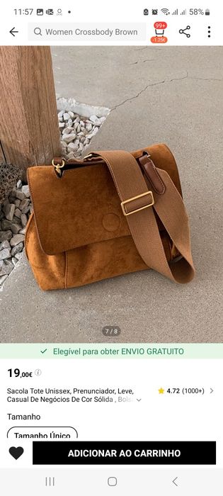 Bolsa Crossbody em camel,com alça ajustável.  Couro sintético