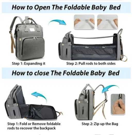 Mochila Mala Fraldário com Berço Portátil e Cama de Bebé USB Dobrável NOVO