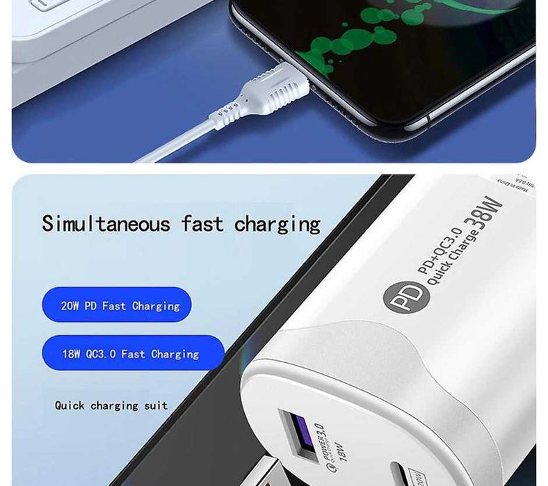 Быстрая сетевая зарядка, сетевой адаптер Quick Charge 3.0 38W