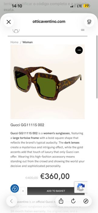 Óculos de sol da gucci