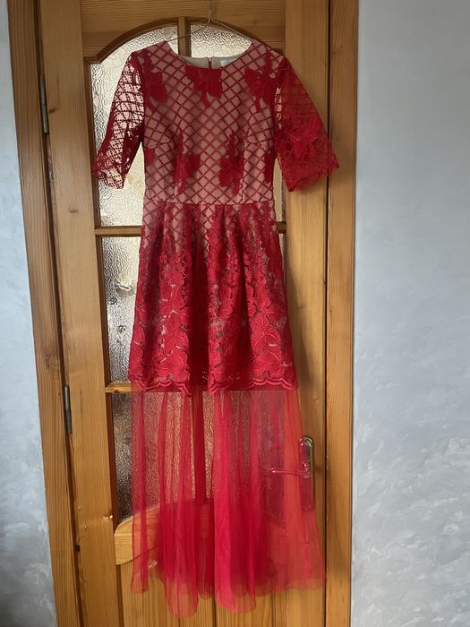 Плаття червоне з бежевим