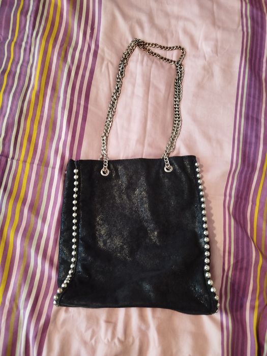 Zara duża torebka na łańcuszku shopper bag czarna A4