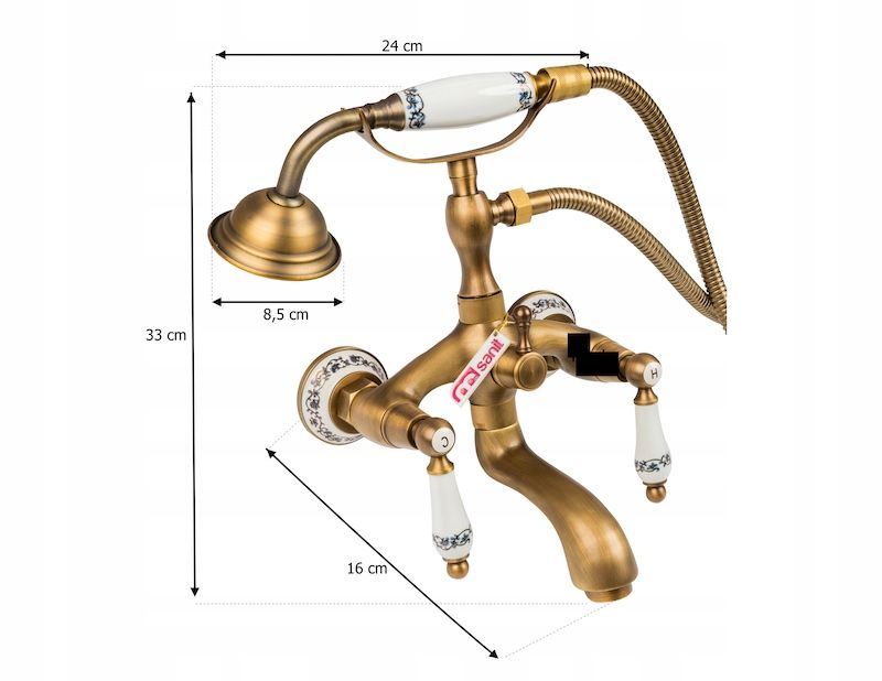 RETRO bateria umywalkowa wannowa stare złoto