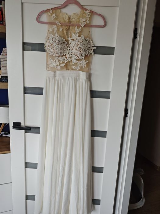 Zwiewna suknia ślubna boho/romantyczna XS/S, koronka , odkryte plecy