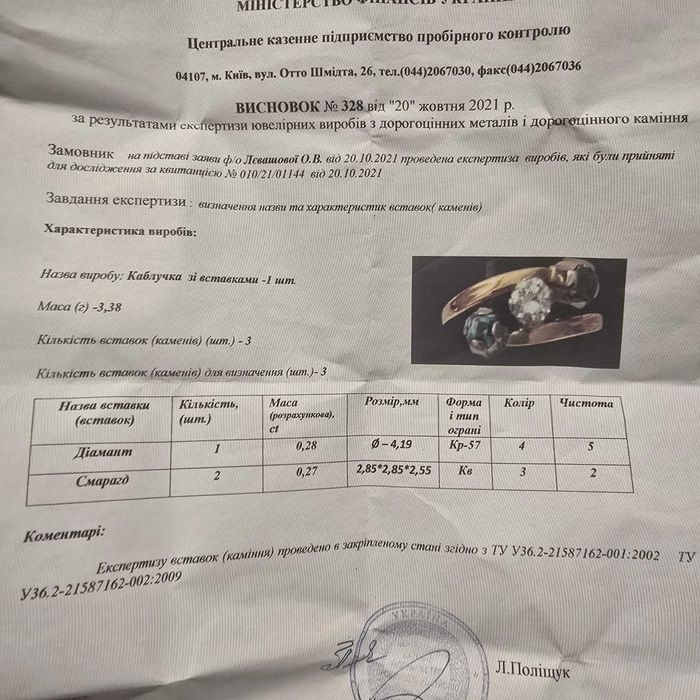 золотий перстень діамант і смарагди