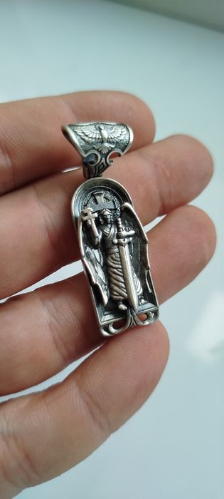 Срібна ладанка Архангел Міхаіл, Михаил серебряная крестик кулон 925