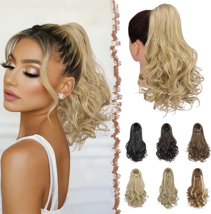 FESHFEN Syntetyczne przedłużenie włosów kucyk 38 cm mieszany blond