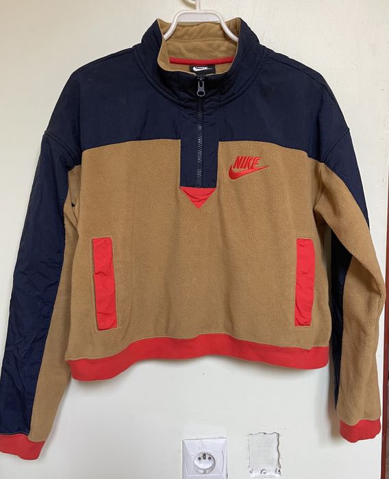 Nike half zip polar bluza polarowa fleece brąz beż S retro
