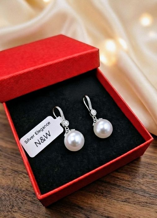 Ekskluzywne Srebrne 925 Kolczyki Białe Perły South Sea/Prezent
