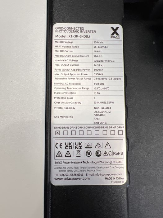 SolaX X1 de 3 kW com pen wifi