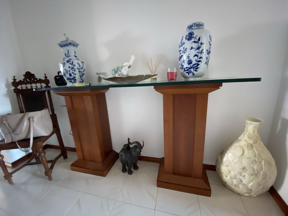 Consola de cerejeira com vidro temperado como novo
