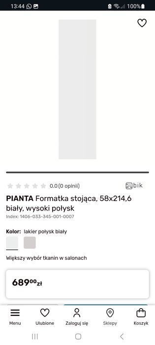 Płyta meblowa lakierowana Pianta Agata Meble. Nowa 58x214,6 biały.
