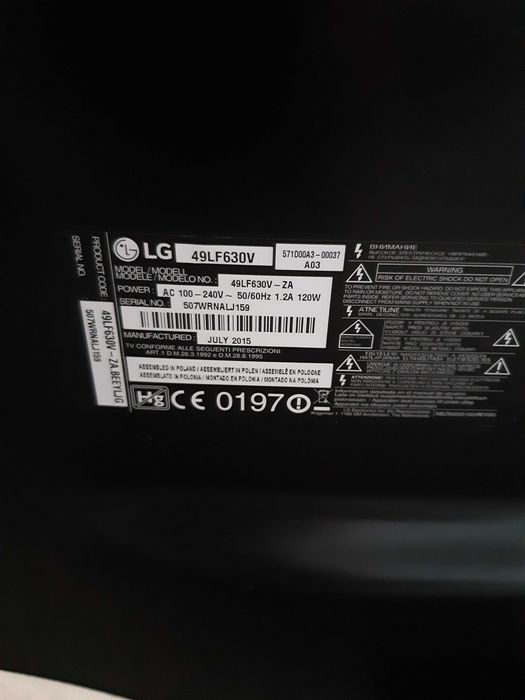 Telewizor 49''  LG 49LV630V - uszkodzony