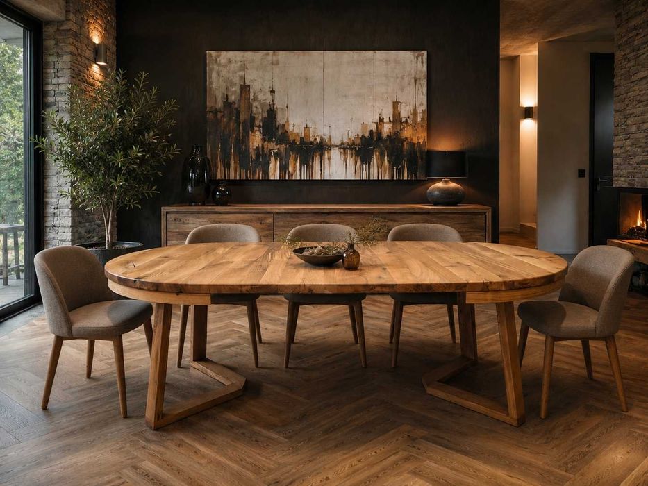 Stół Dębowy Okrągły LOFT - 100% Lite Drewno Różne Wymiary Rozkładany