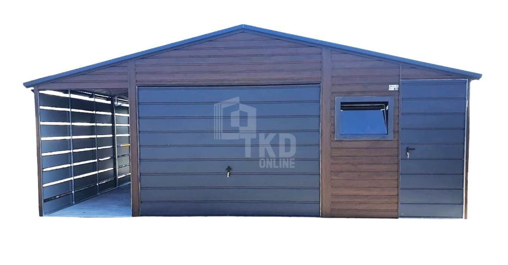 Garaż Blaszany 5X6 + Wiata - Brama - Okno - Drzwi - Rynny - Tkd212