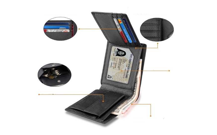 Portfel męski czarny z prawdziwej skóry, ochrona RFID SwanScout