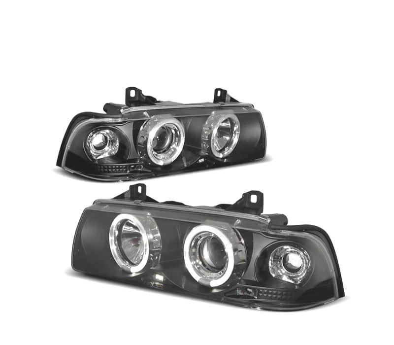 FARÓIS BMW E36 90-99 FUNDO PRETO ANGEL EYES
